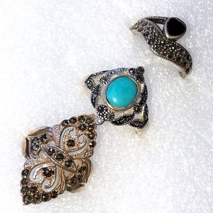 3 vintage sterling silver rings missing Marcasite
